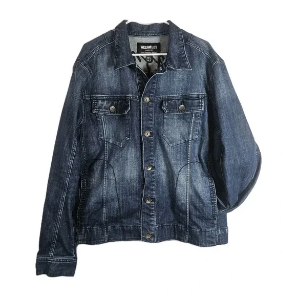 William Rast Mens Erwin Blue Knight Denim Jean Jacket Hawk Skull Snake Size XL - Picture 2 of 9